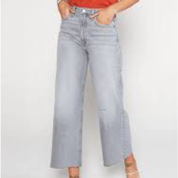 Etica Devon Wide Leg Jeans Faded Black Gray Raw Hem Womens - Picture 1 of 5